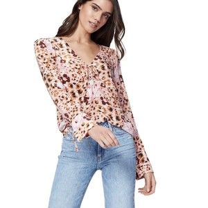 Paige Giuliana Cream Tan/Camel SILK Blouse Top Size Small